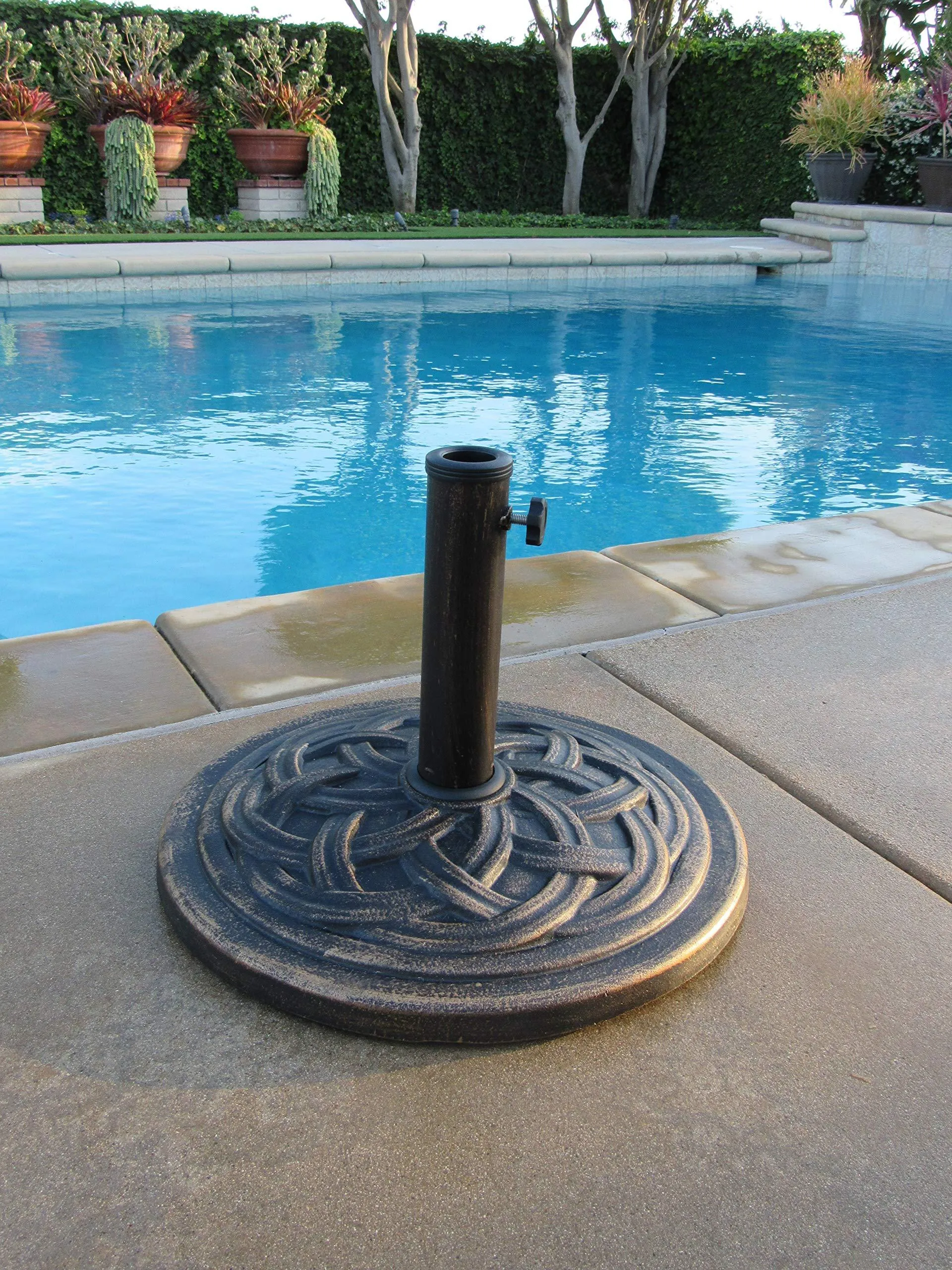 18-Inch Cast Stone Umbrella Base, Made from Rust Free Composite Materials.