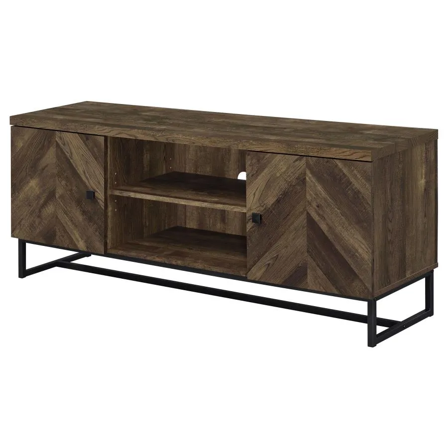 2-door TV Console with Adjustable Shelves Rustic Oak Herringbone