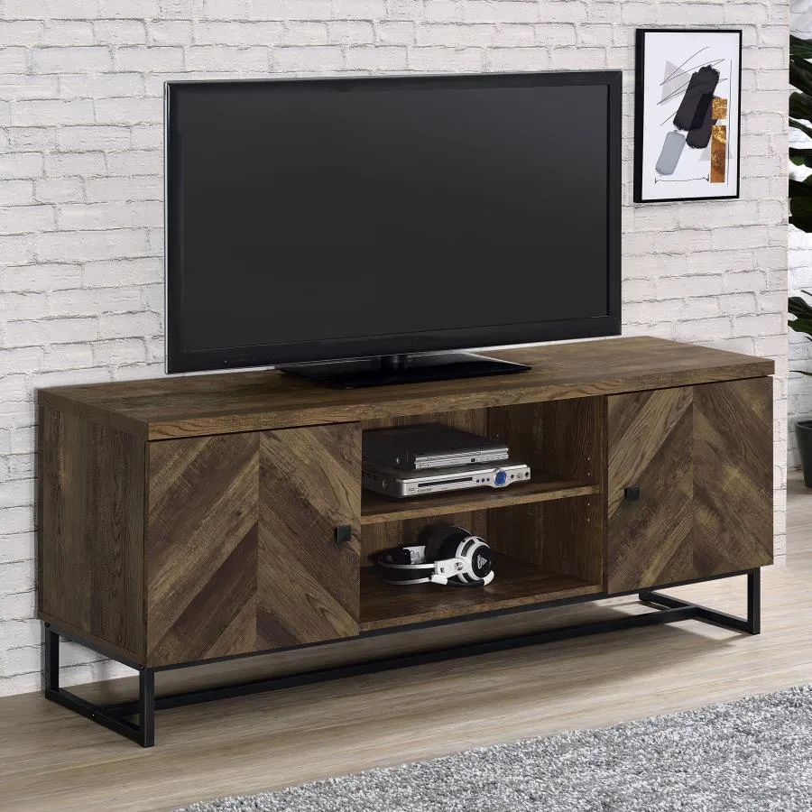 2-door TV Console with Adjustable Shelves Rustic Oak Herringbone