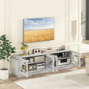 4-Door TV Stand for TVs up to 75" Media Console Table with Adjustable Shelves-Oak