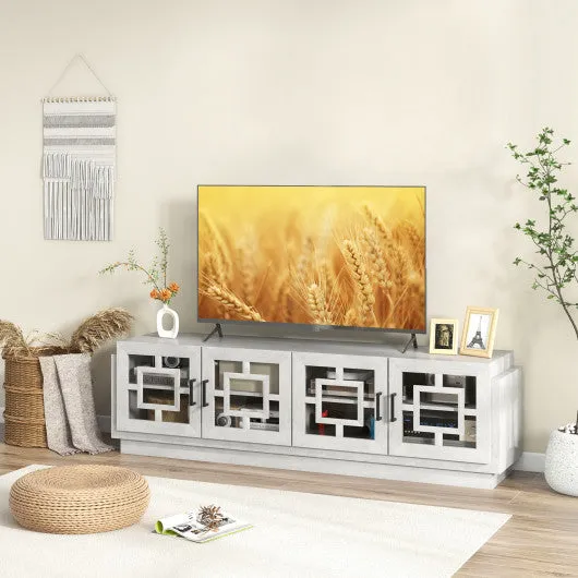 4-Door TV Stand for TVs up to 75" Media Console Table with Adjustable Shelves-Oak