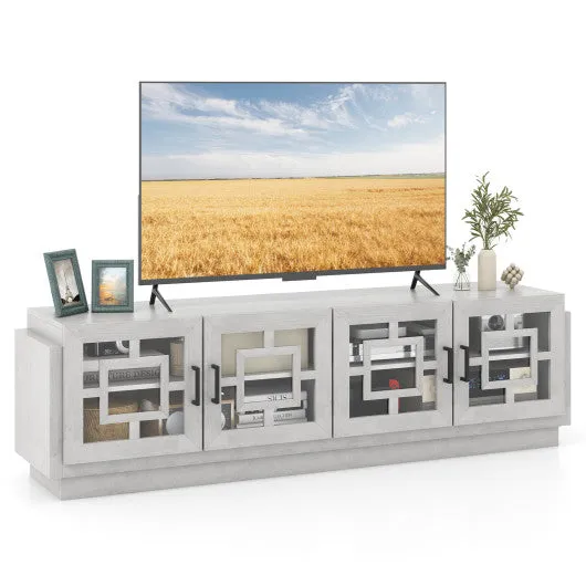 4-Door TV Stand for TVs up to 75" Media Console Table with Adjustable Shelves-Oak