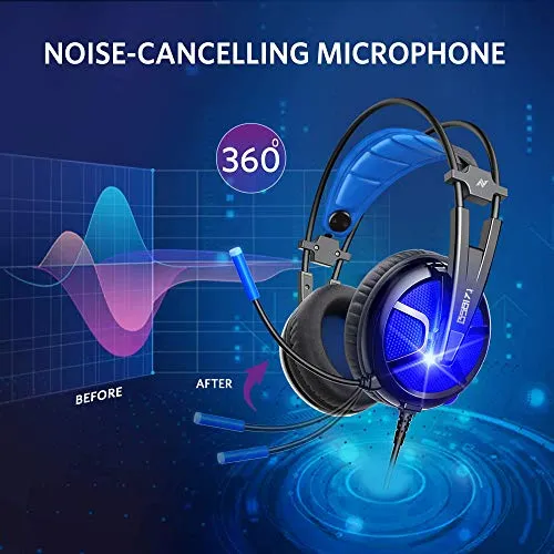 ABKONCORE B581 USB Gaming Headset with 7.1 Surround Sound - PC Headset with Noise-Cancelling Mic, On-Ear Volume & Mute Controls, LED Light - Comfort to Wear Headphone for WFH PC, Laptop
