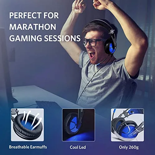 ABKONCORE B581 USB Gaming Headset with 7.1 Surround Sound - PC Headset with Noise-Cancelling Mic, On-Ear Volume & Mute Controls, LED Light - Comfort to Wear Headphone for WFH PC, Laptop