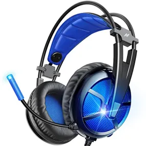 ABKONCORE B581 USB Gaming Headset with 7.1 Surround Sound - PC Headset with Noise-Cancelling Mic, On-Ear Volume & Mute Controls, LED Light - Comfort to Wear Headphone for WFH PC, Laptop