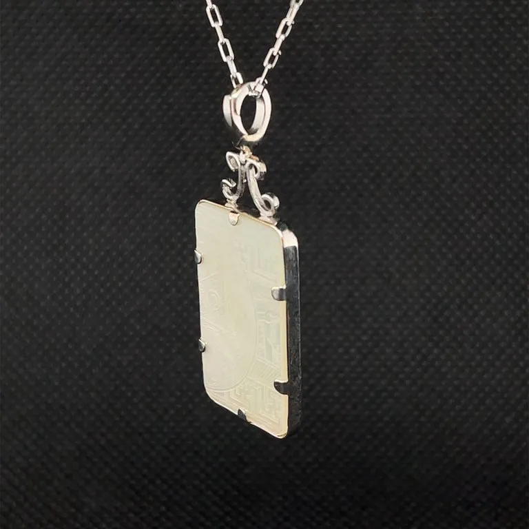 Antique Mother-of-Pearl Gambling Counter White Gold Pendant Enhancer Necklace