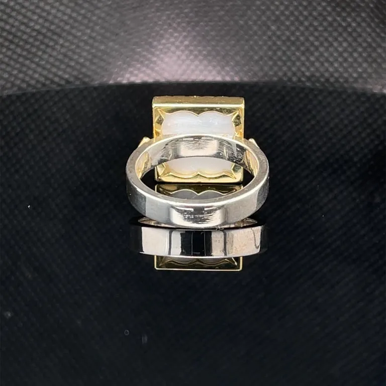 Antique Mother-of-Pearl Gaming Counter Yellow Gold and Silver Ring