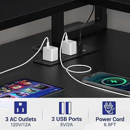 armocity L Shaped Computer Desk with Power Outlets, Small Gaming Desk L Shaped with LED Lights, 40 Inch Corner Desk with Storage Shelves, Work Study Desk for Bedroom, Home Office Small Spaces, Black