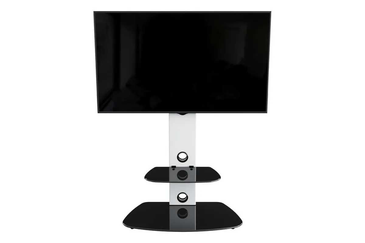 AVF Lucerne 70cm Column TV Stand | Satin White & Black Glass| FSL700LUCSW