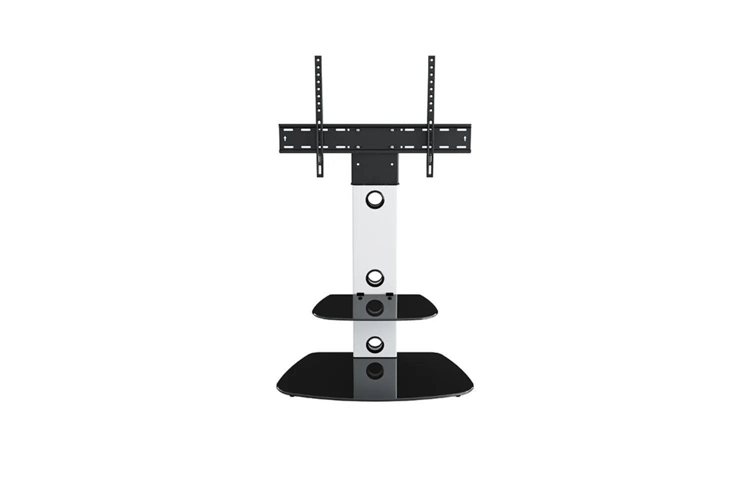 AVF Lucerne 70cm Column TV Stand | Satin White & Black Glass| FSL700LUCSW