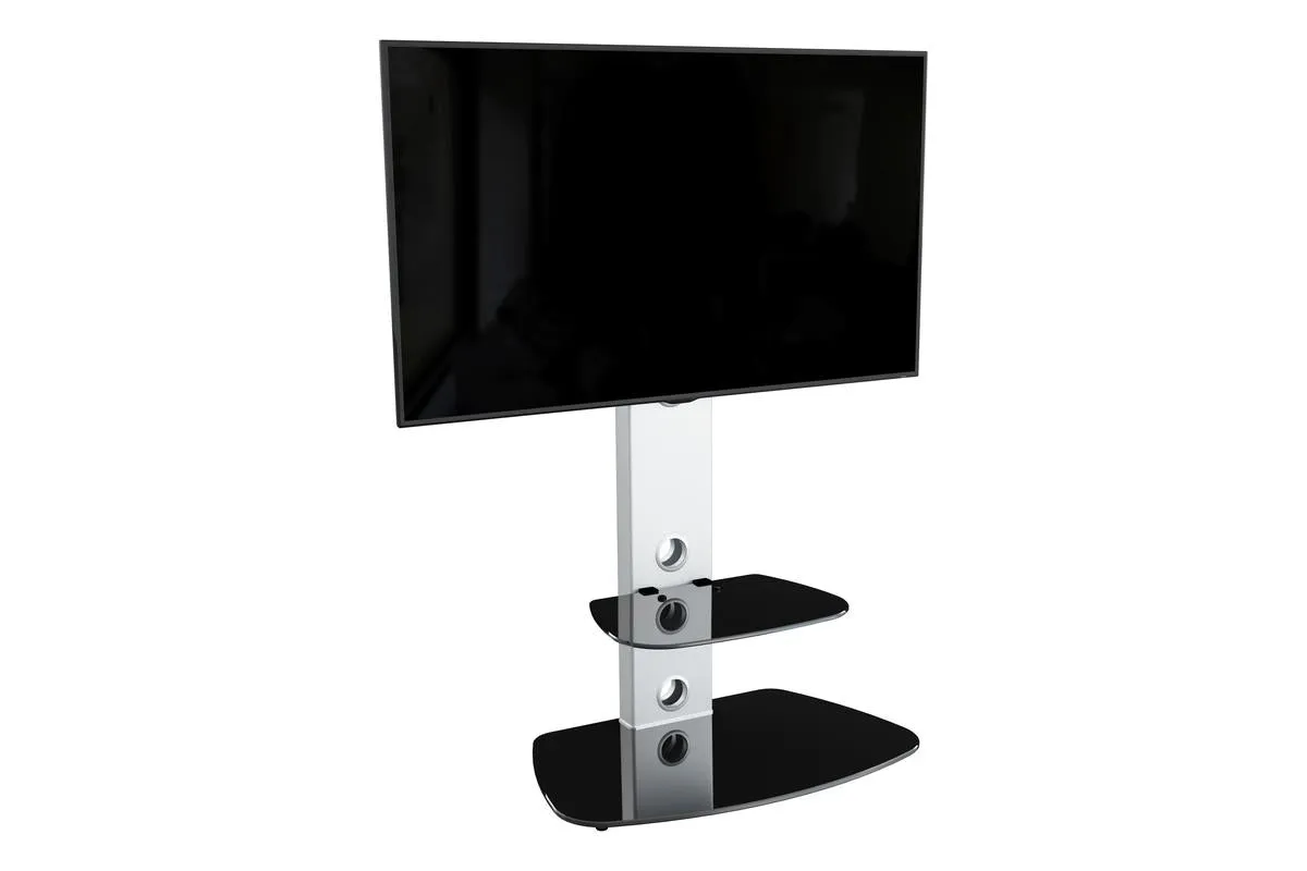 AVF Lucerne 70cm Column TV Stand | Satin White & Black Glass| FSL700LUCSW