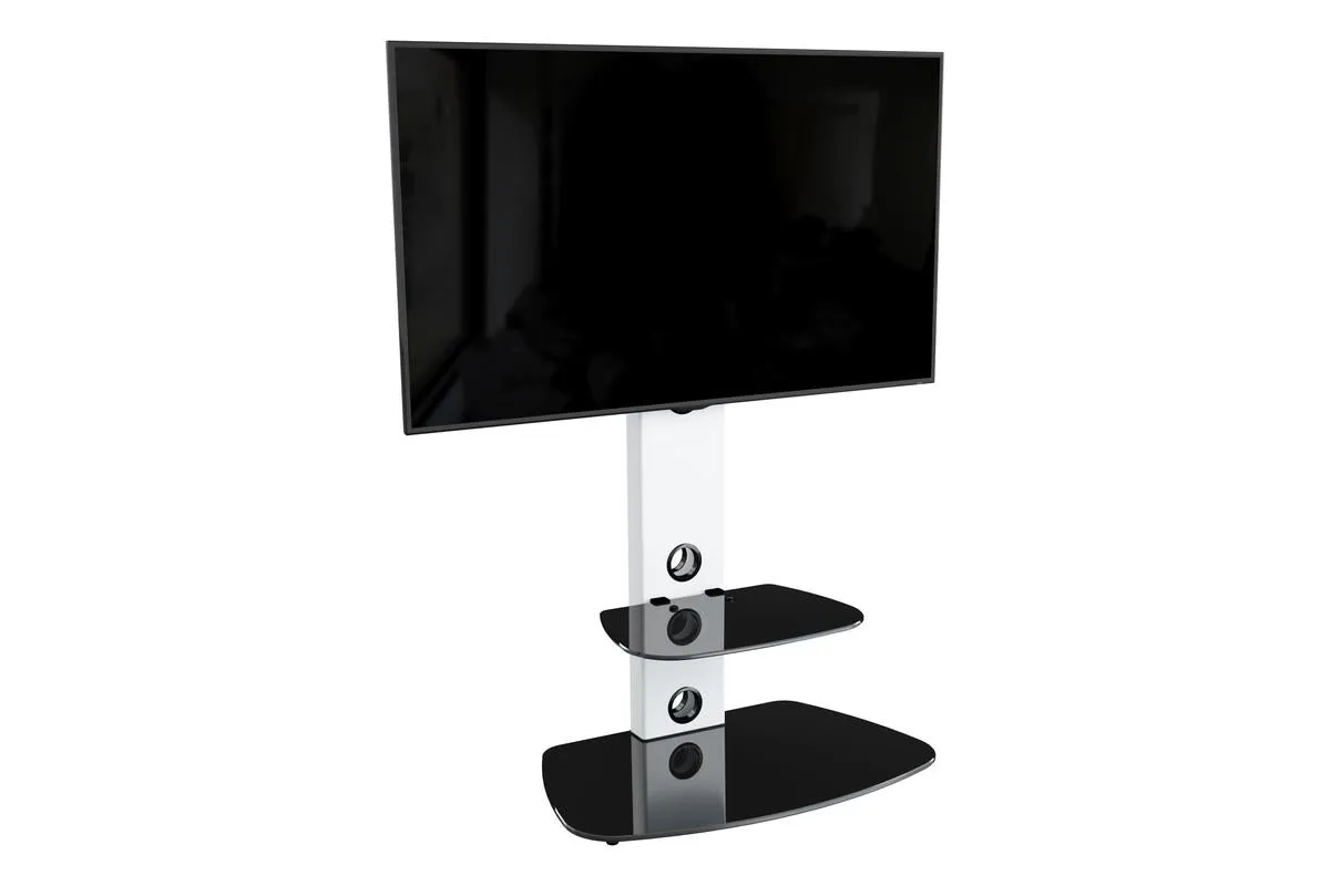 AVF Lucerne 70cm Column TV Stand | Satin White & Black Glass| FSL700LUCSW