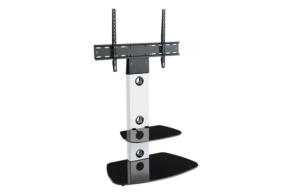 AVF Lucerne 70cm Column TV Stand | Satin White & Black Glass| FSL700LUCSW