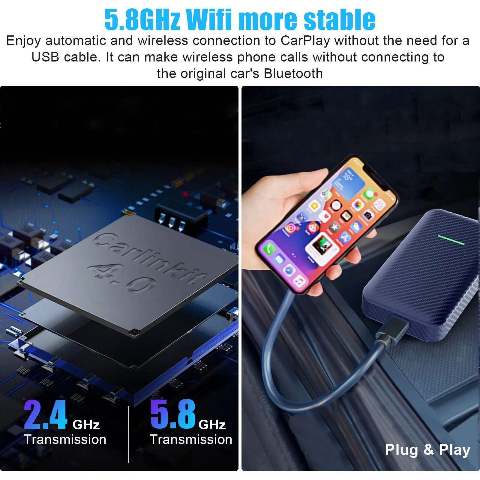 Carlinkit 4.0 Car Adapter Compatible for Carplay to Wireless