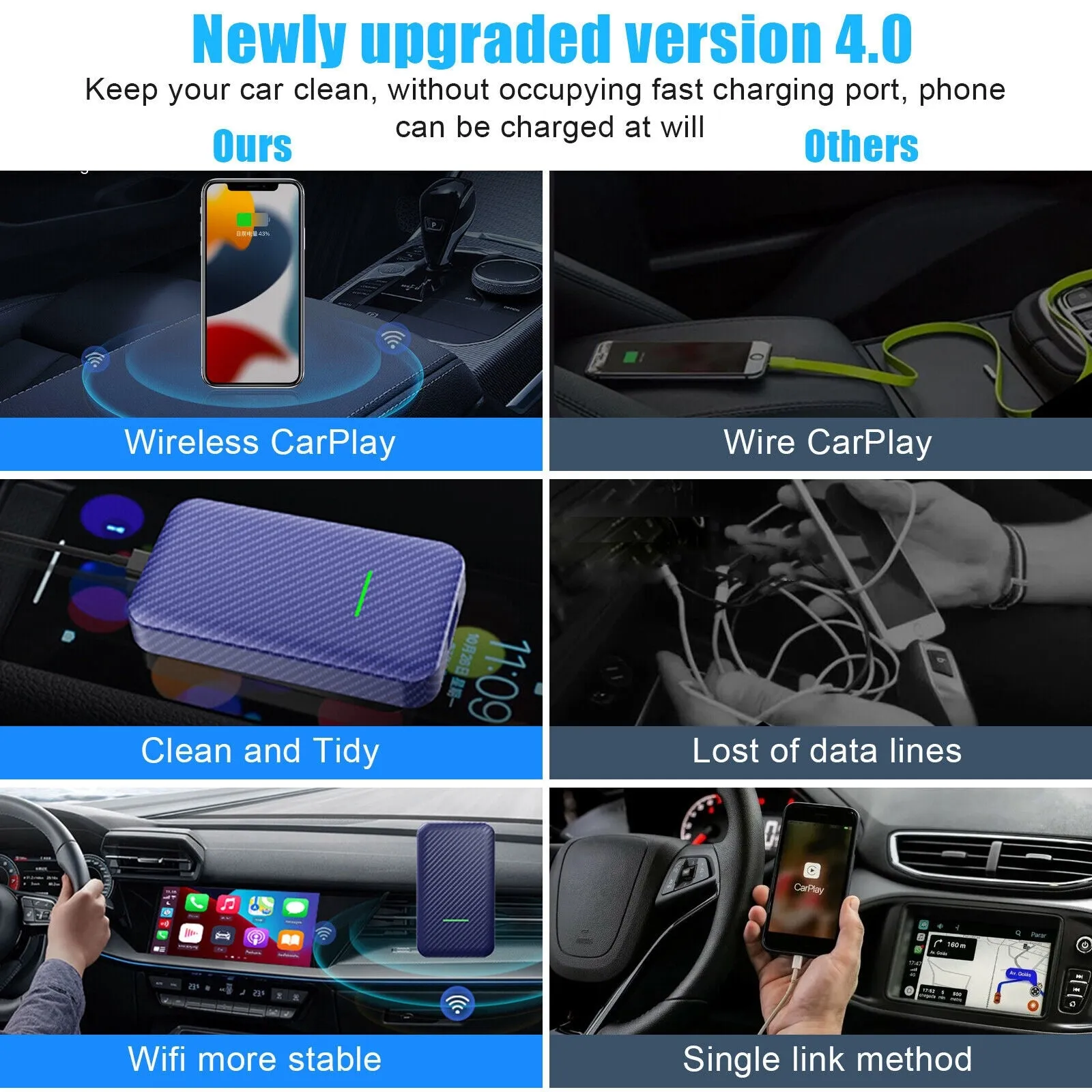 Carlinkit 4.0 Car Adapter Compatible for Carplay to Wireless