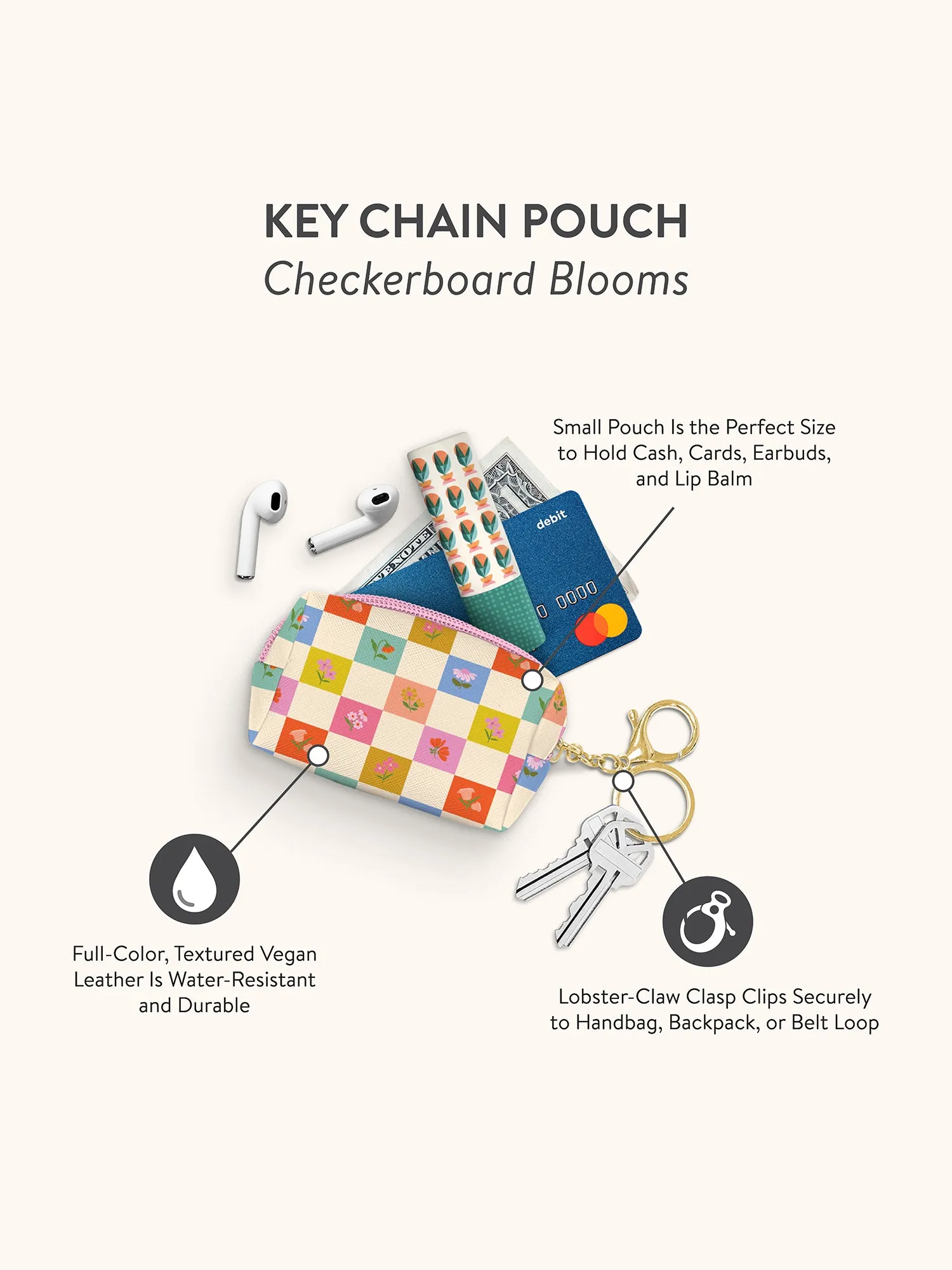 Checkerboard Blooms Key Chain Pouch