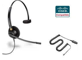 Cisco Certified Plantronics HW510 EncorePro 510 Noise Canceling Headset Bundle for Cisco 69xx, 78xx, 79xx, 89xx, 99xx Series