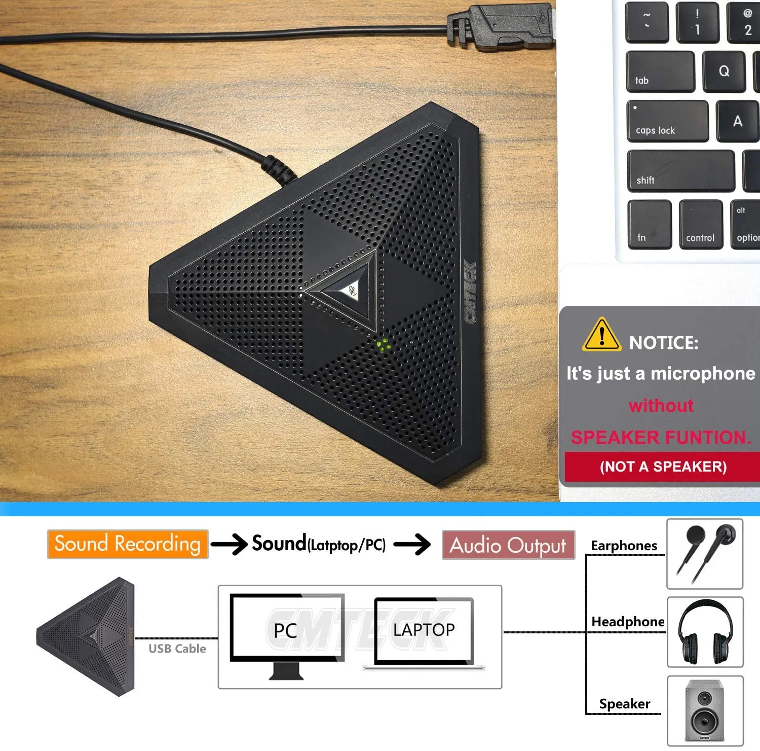 CMTECK USB Desktop Computer CM001 Microphone, Mute Button with LED Indicator, Omnidirectional Condenser Boundary Conference Mic for Recording,Streamin
