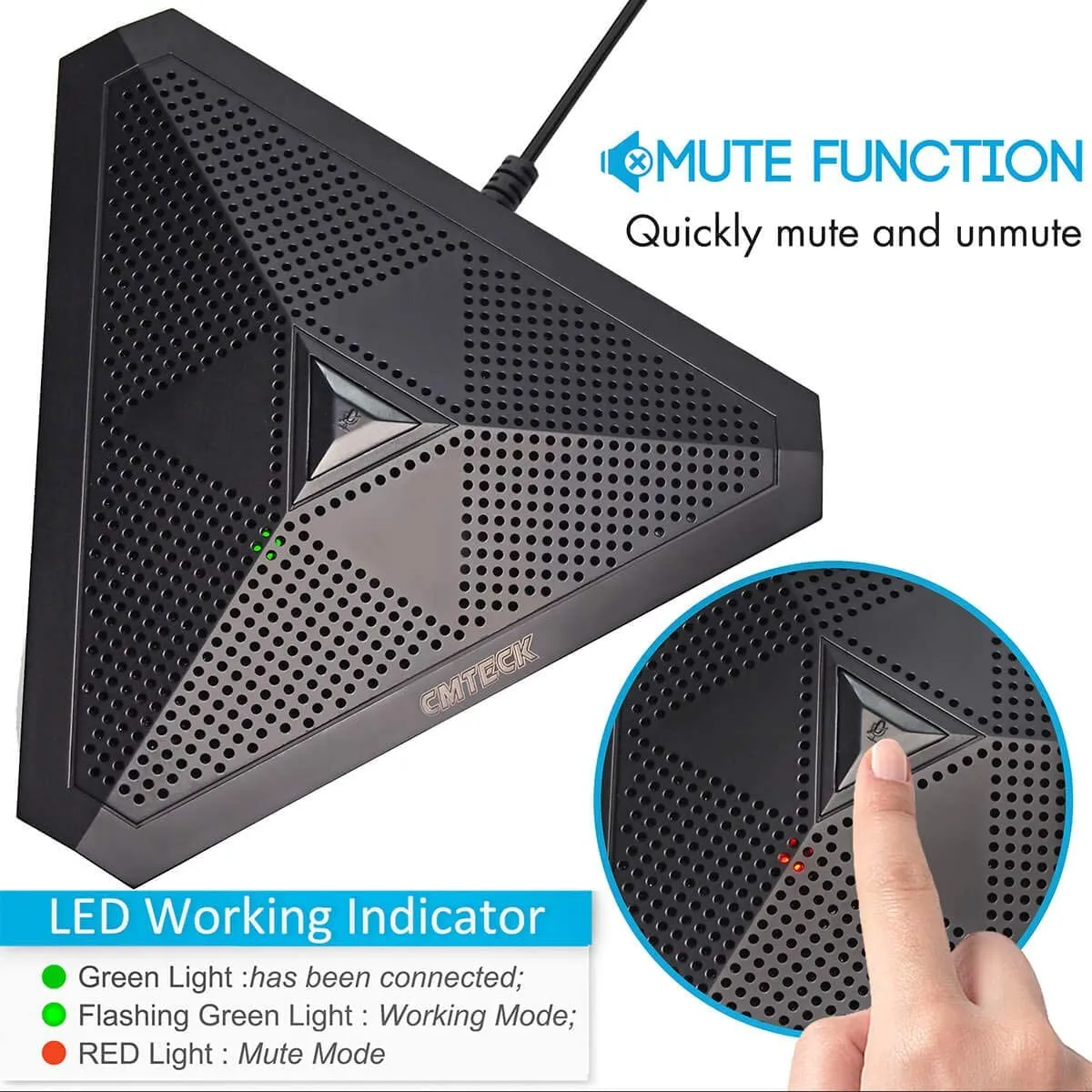 CMTECK USB Desktop Computer CM001 Microphone, Mute Button with LED Indicator, Omnidirectional Condenser Boundary Conference Mic for Recording,Streamin