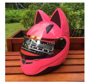 Color: Pink, Size: L - Motorcycle helmet with cat ears automobile