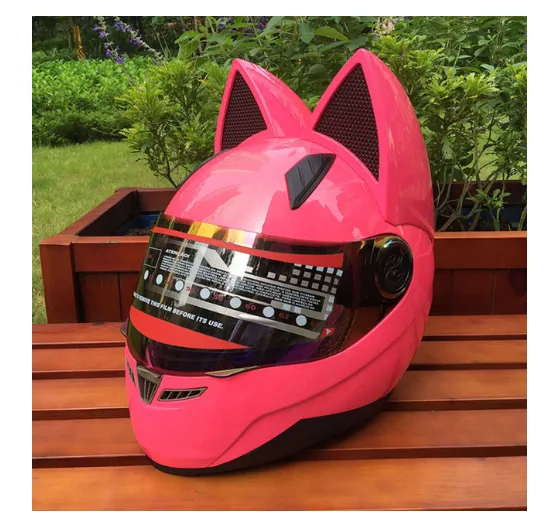 Color: Pink, Size: L - Motorcycle helmet with cat ears automobile