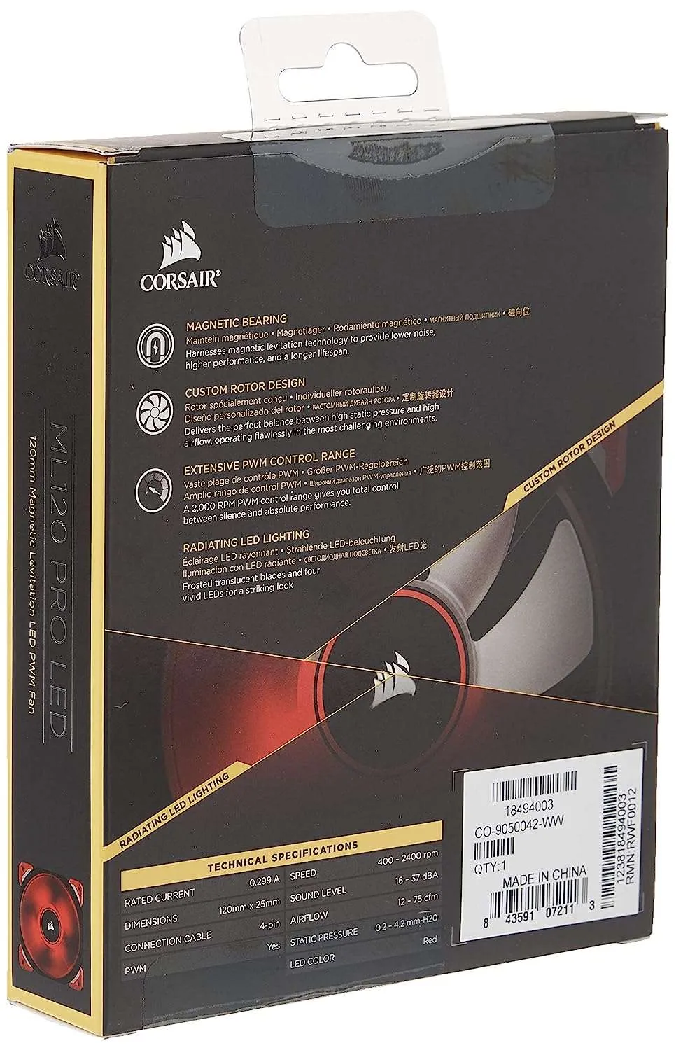 Corsair ML120 PRO LED, Red, 120mm Premium Magnetic Levitation Fan
