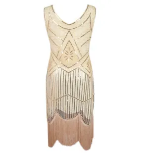 Cream and Gold Sequined 1920's Gatsby Dress