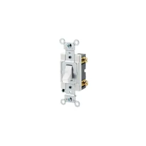 CSB1-15W Leviton 15 Amp, 120/277 Volt, Toggle Single-Pole AC Quiet Switch, Commercial Spec Grade, Grounding, Back & Side Wired - White
