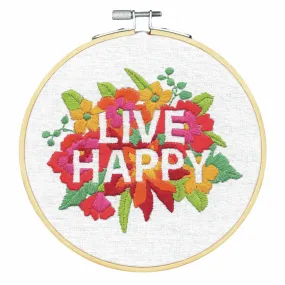 Dimensions Crewel Embroidery Kit with Hoop - Live Happy
