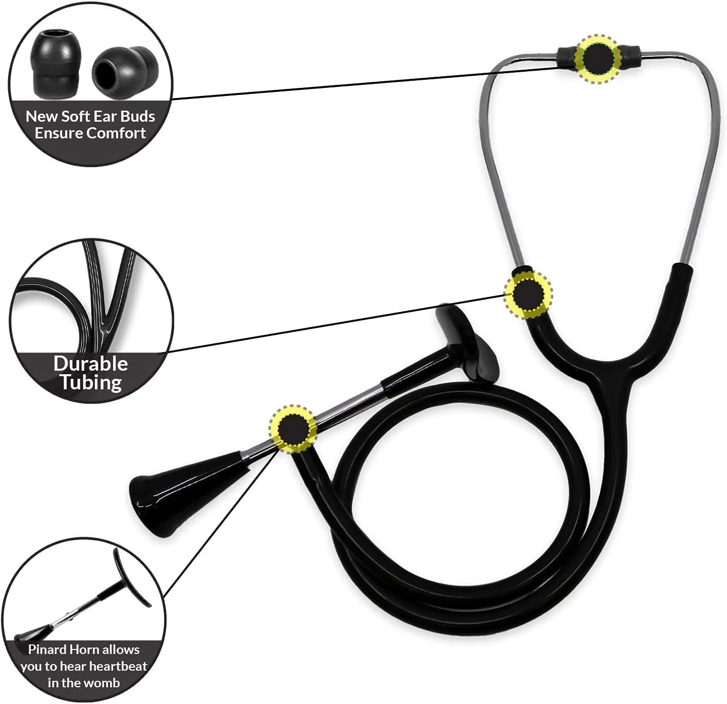 Dixie EMS Fetal Stethoscope for Baby’s Heartbeat Detection Fetoscope with Pinard Horn and Soft Earbuds, 22”
