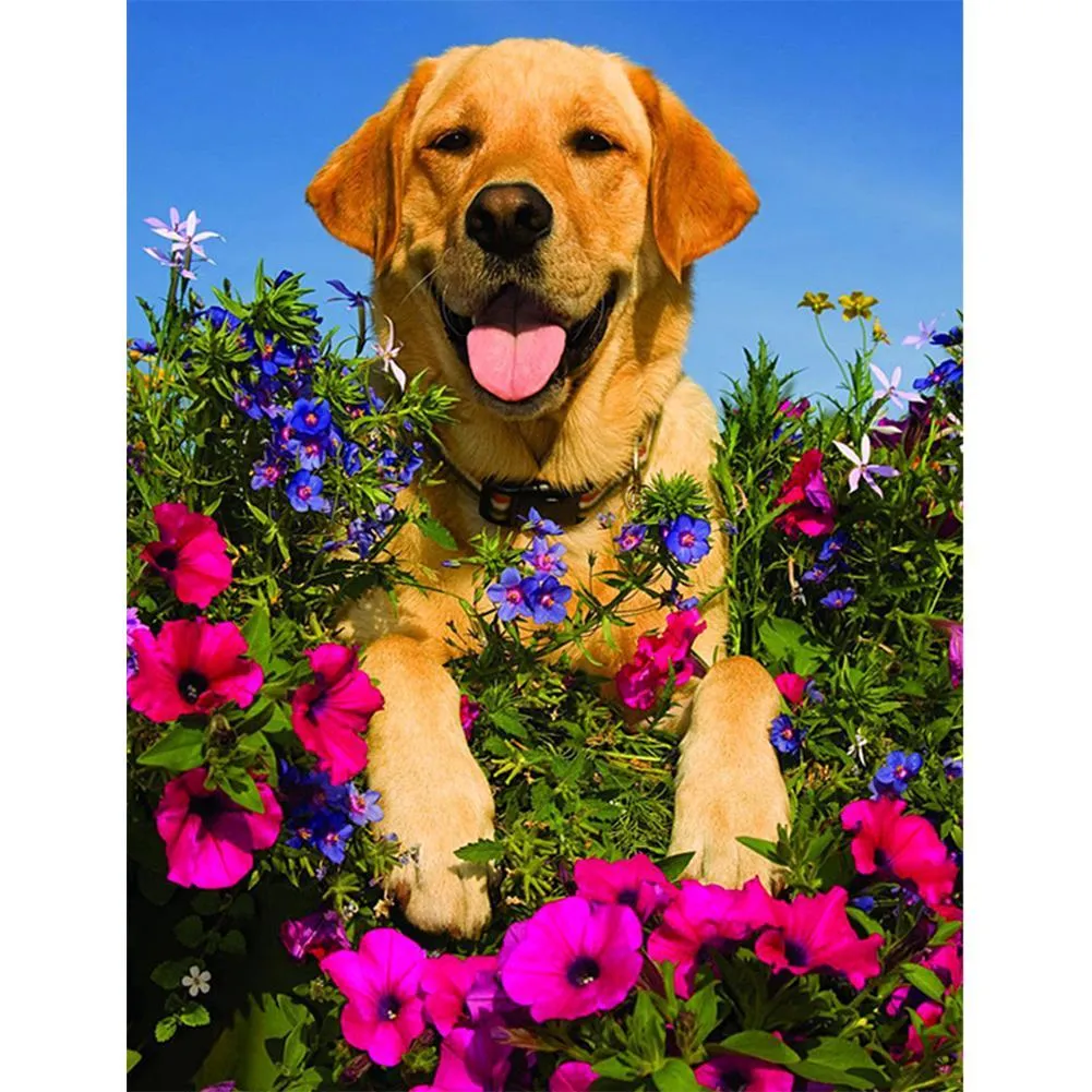 Dog Flower - Full Diamond Painting - (Canvas 30*40cm/11.81*15.75in)