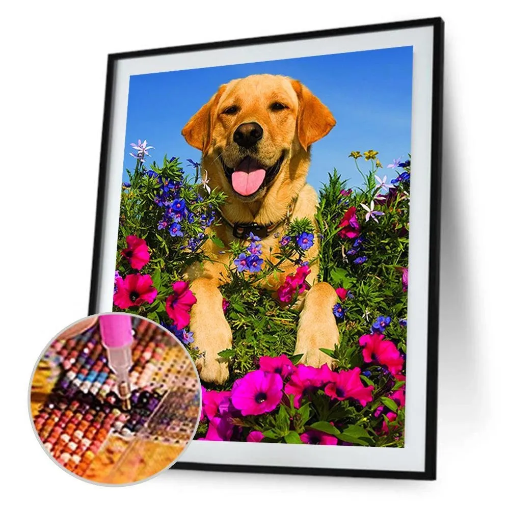 Dog Flower - Full Diamond Painting - (Canvas 30*40cm/11.81*15.75in)