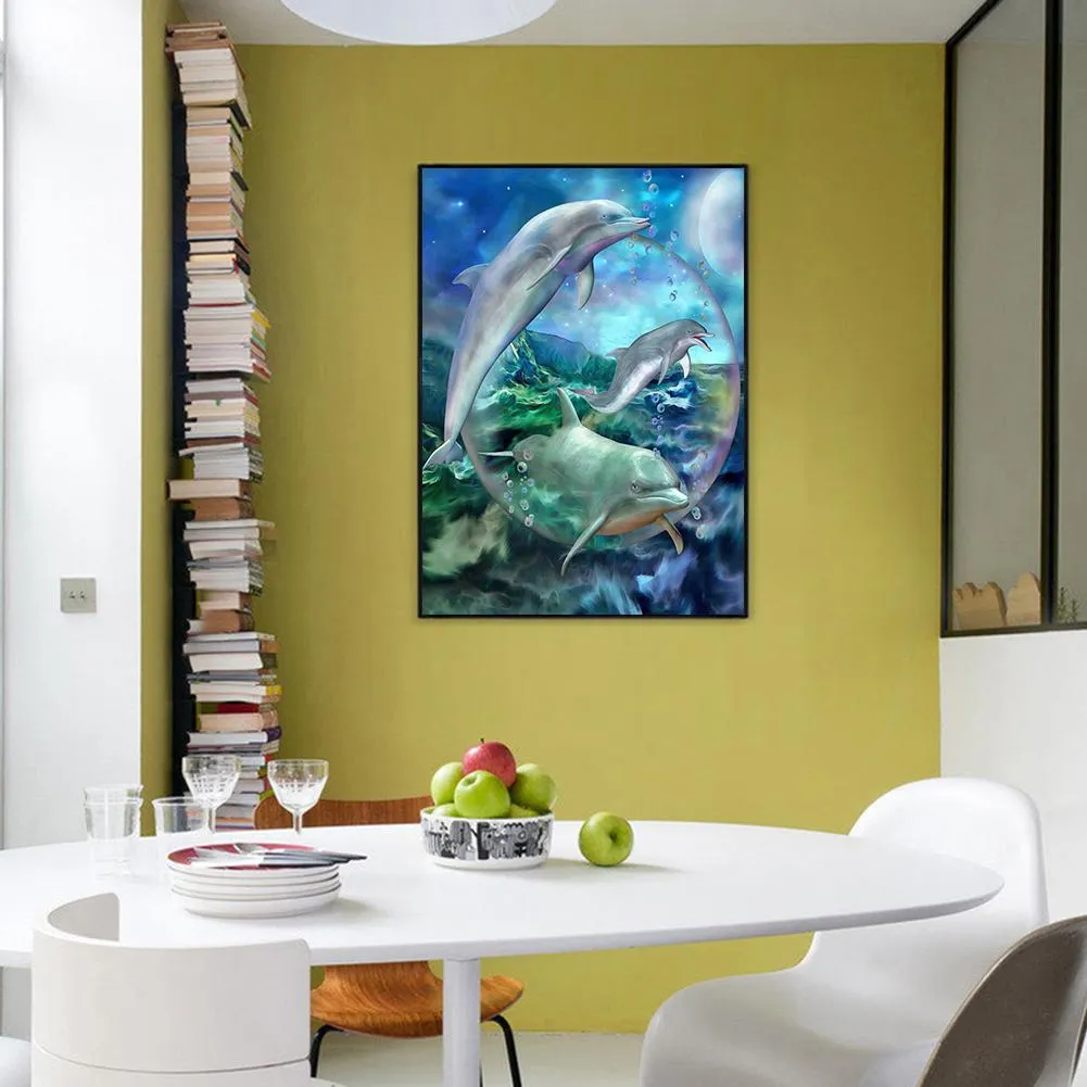 Dolphin - 5D DIY Round Drill Diamond Painting (Canvas 30x40cm/11.81x15.71in )