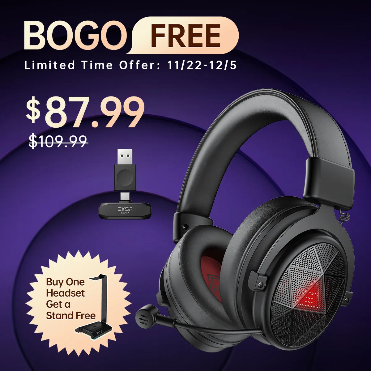 EKSA® E900 X 5.8 GHz Ultra Low-Latency Wireless Gaming Headset