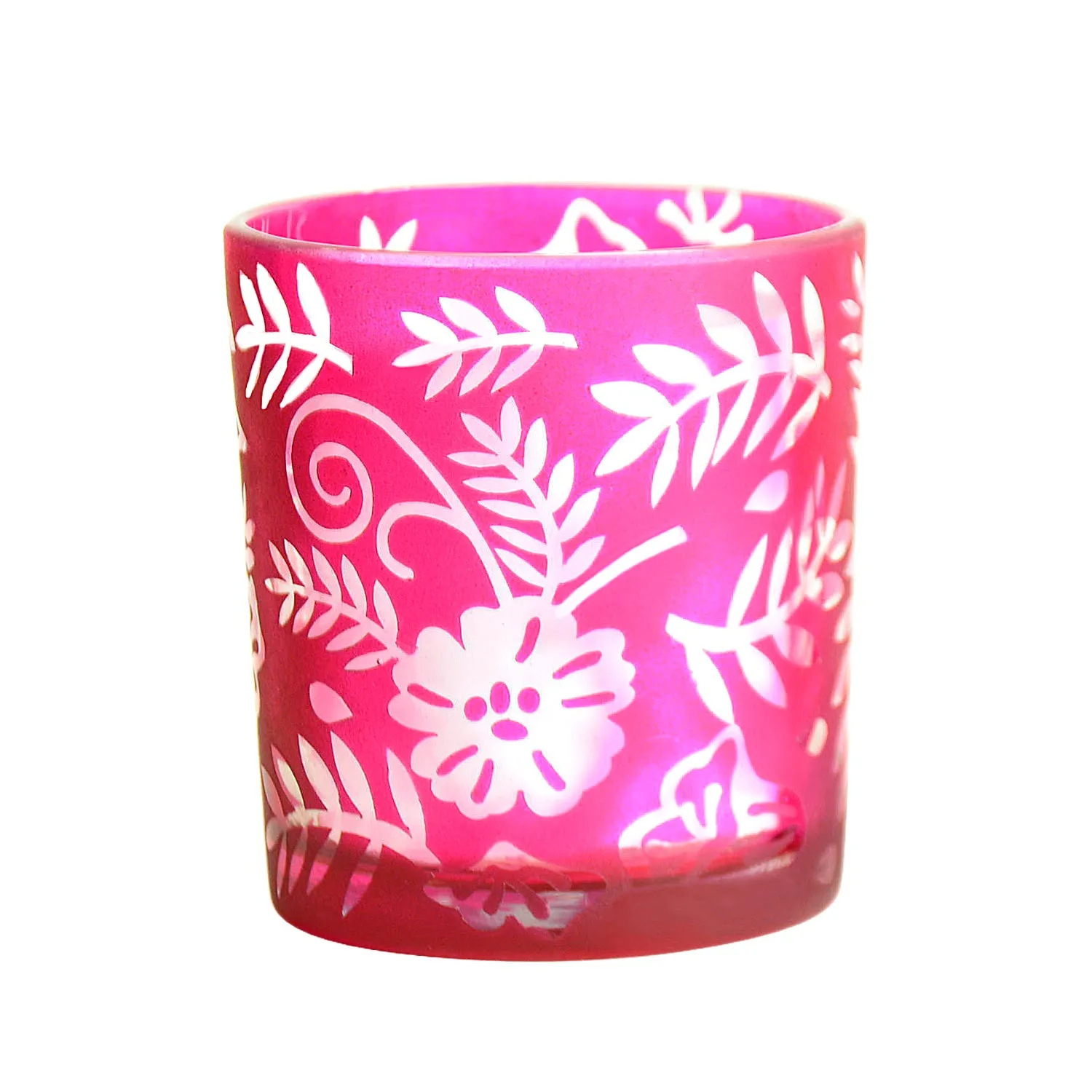 Etched Red Glass T-light Candle Holder Set – (Set of 2)