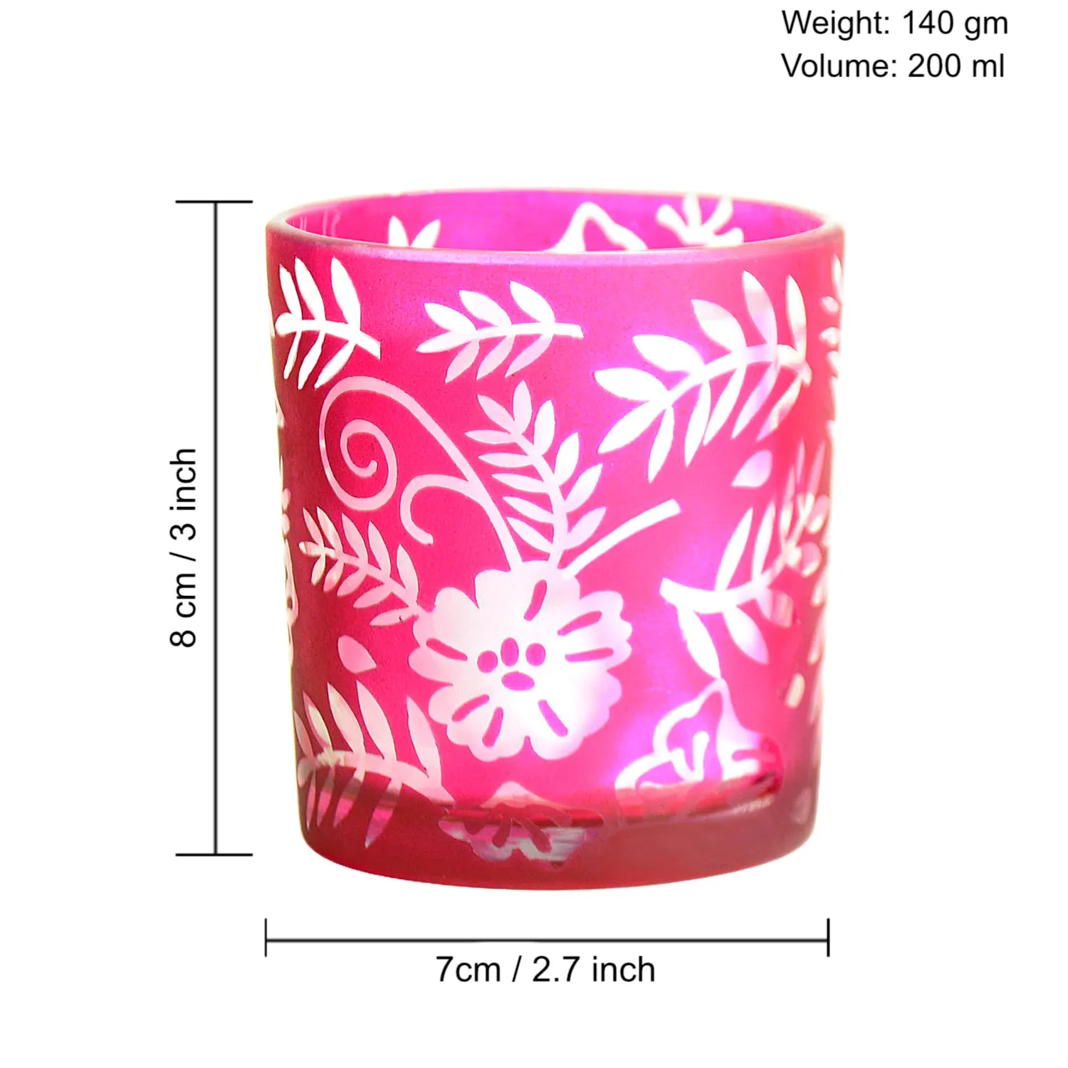Etched Red Glass T-light Candle Holder Set – (Set of 2)