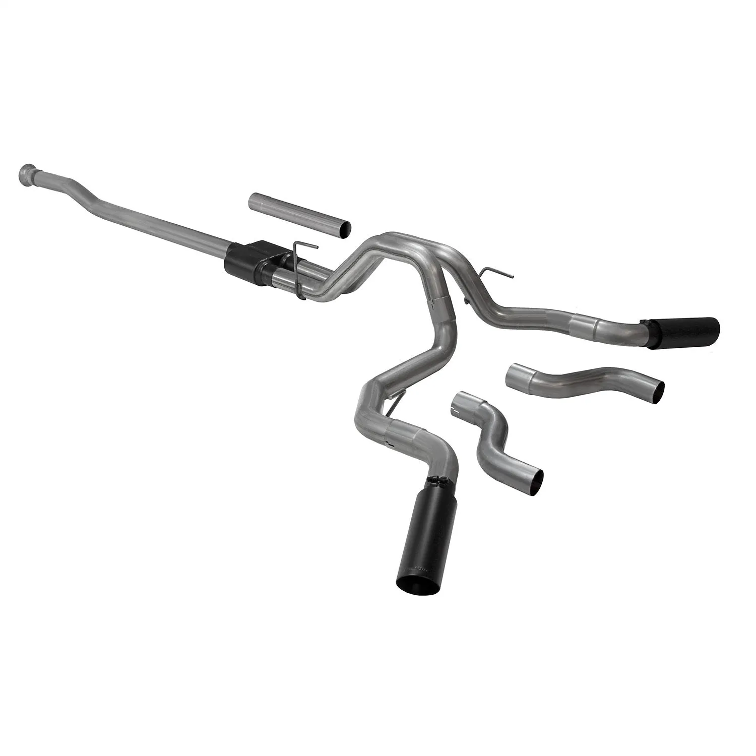 Flowmaster Outlaw Cat-Back Exhaust System - 3 in Diameter - Dual Side Exit - 4 in Black Tips - Stainless - Ford Fullsize Truck 2021