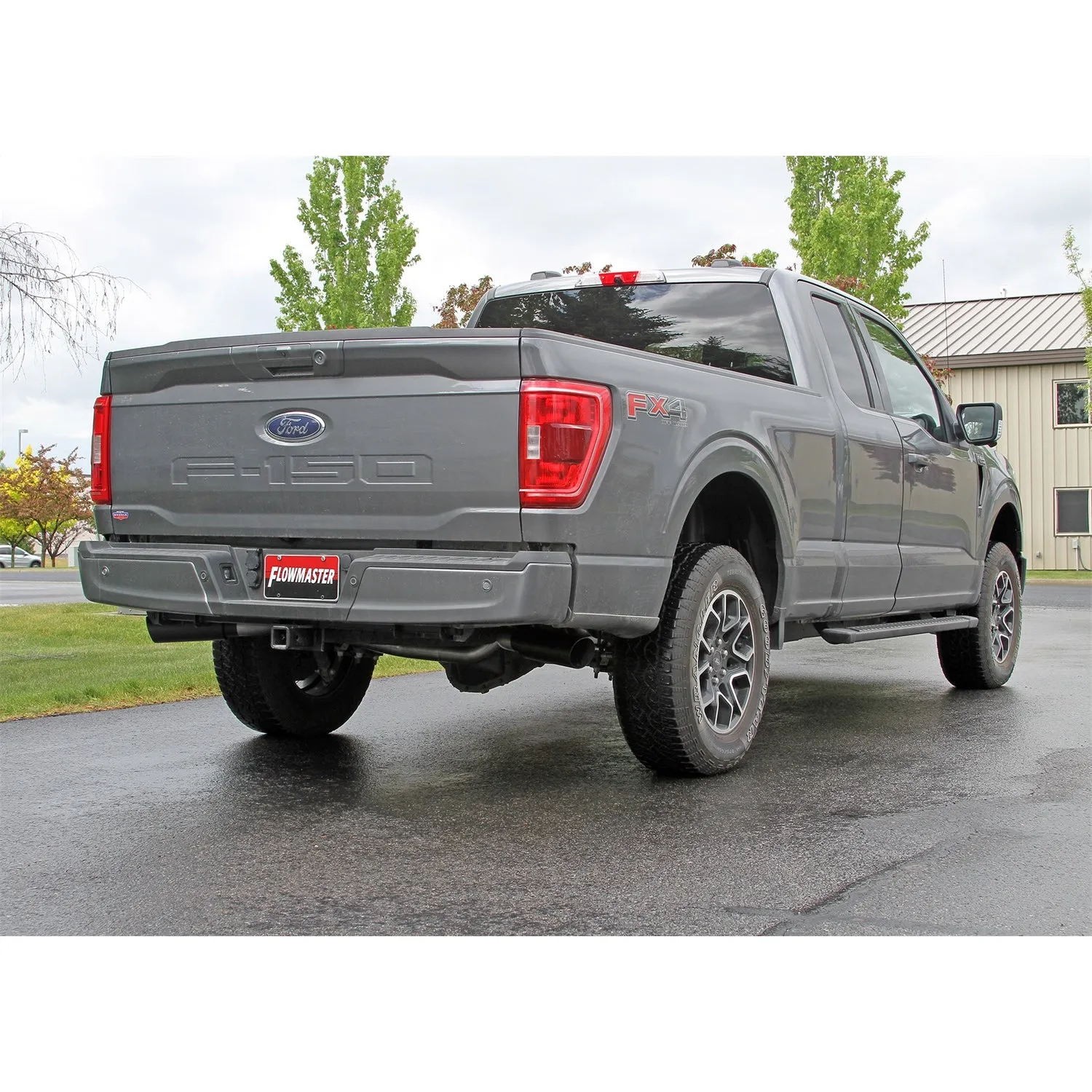 Flowmaster Outlaw Cat-Back Exhaust System - 3 in Diameter - Dual Side Exit - 4 in Black Tips - Stainless - Ford Fullsize Truck 2021