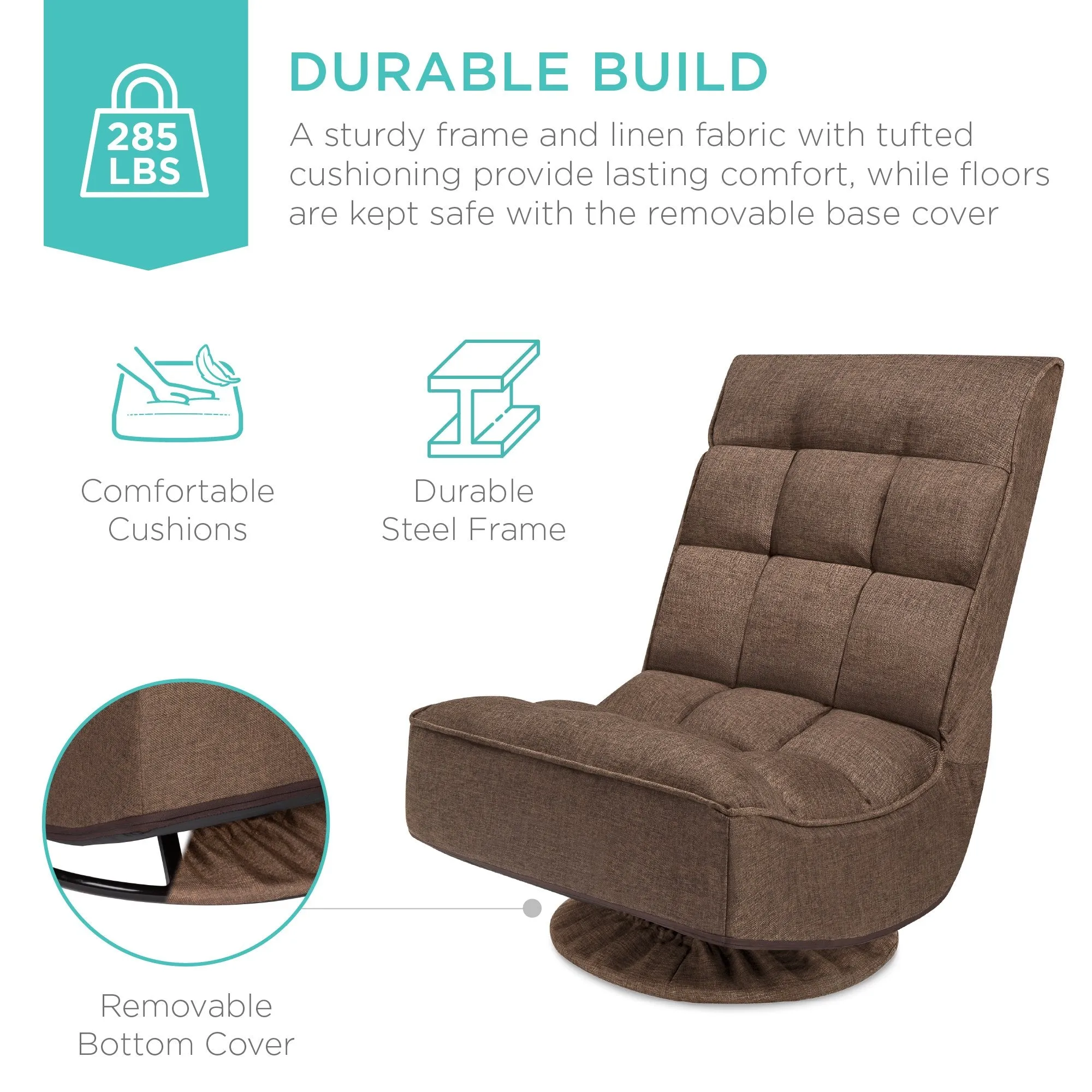 Folding Floor Gaming Chair w/ 360-Degree Swivel, 4 Adjustable Positions