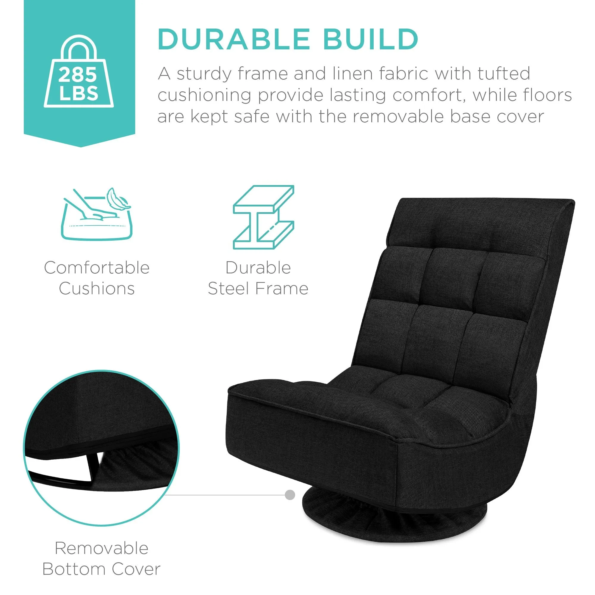 Folding Floor Gaming Chair w/ 360-Degree Swivel, 4 Adjustable Positions