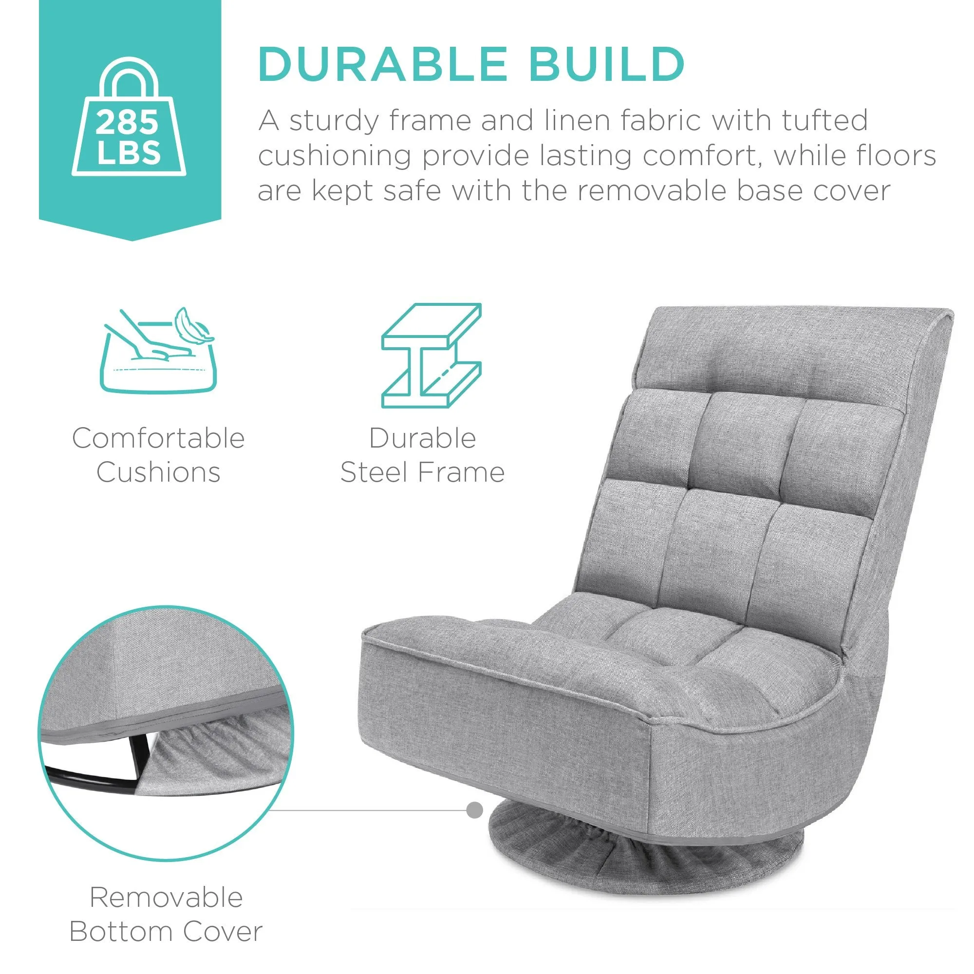 Folding Floor Gaming Chair w/ 360-Degree Swivel, 4 Adjustable Positions