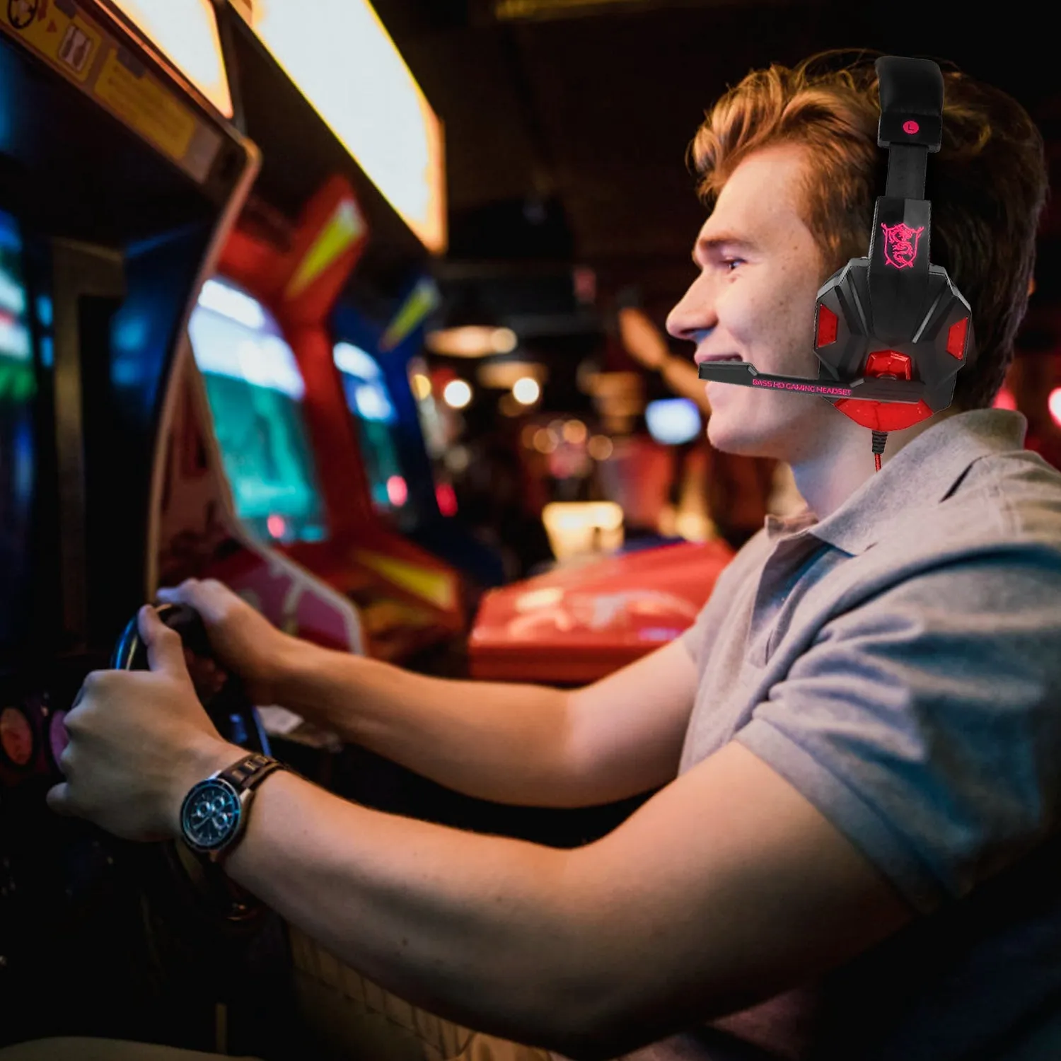 Gaming Headsets Stereo Bass Over Ear Headphones with LED Light Earmuff