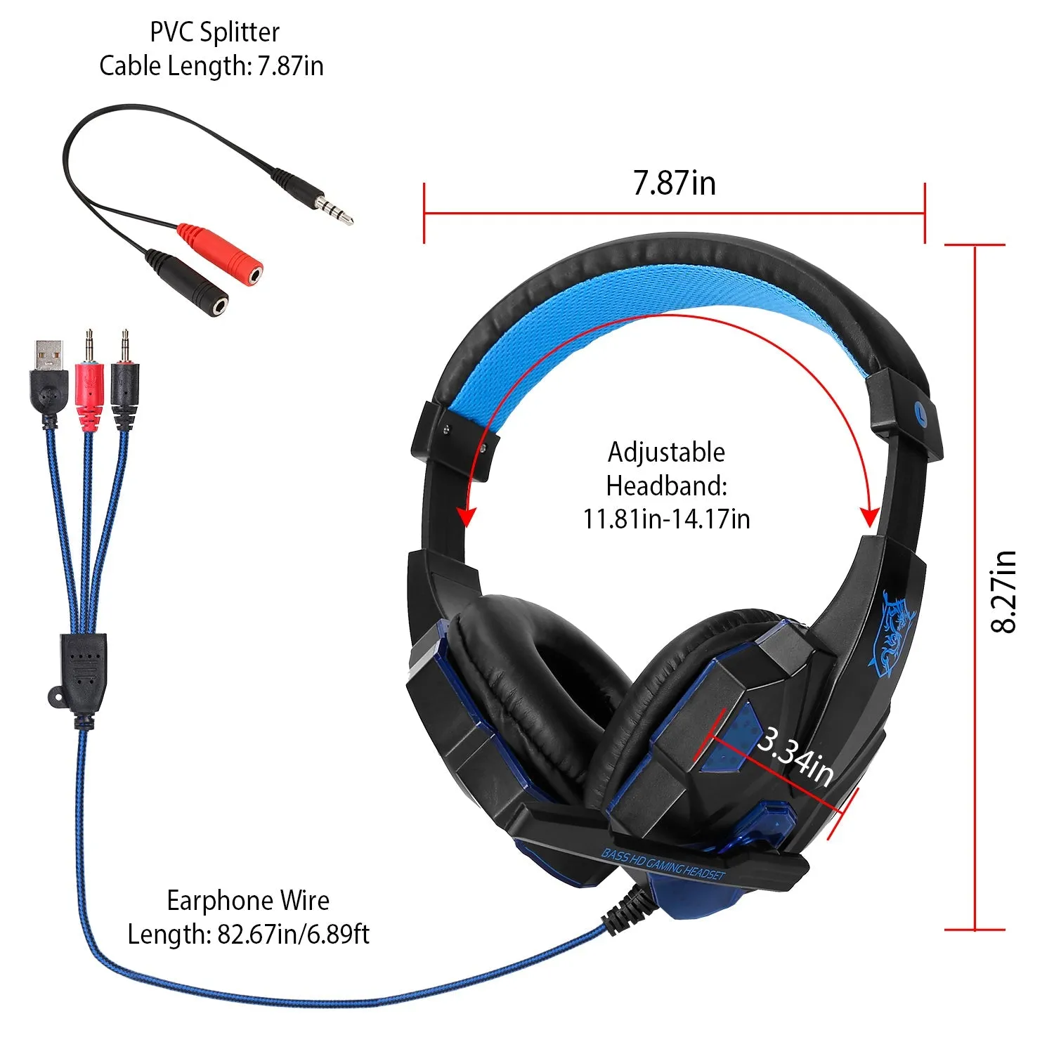 Gaming Headsets Stereo Bass Over Ear Headphones with LED Light Earmuff