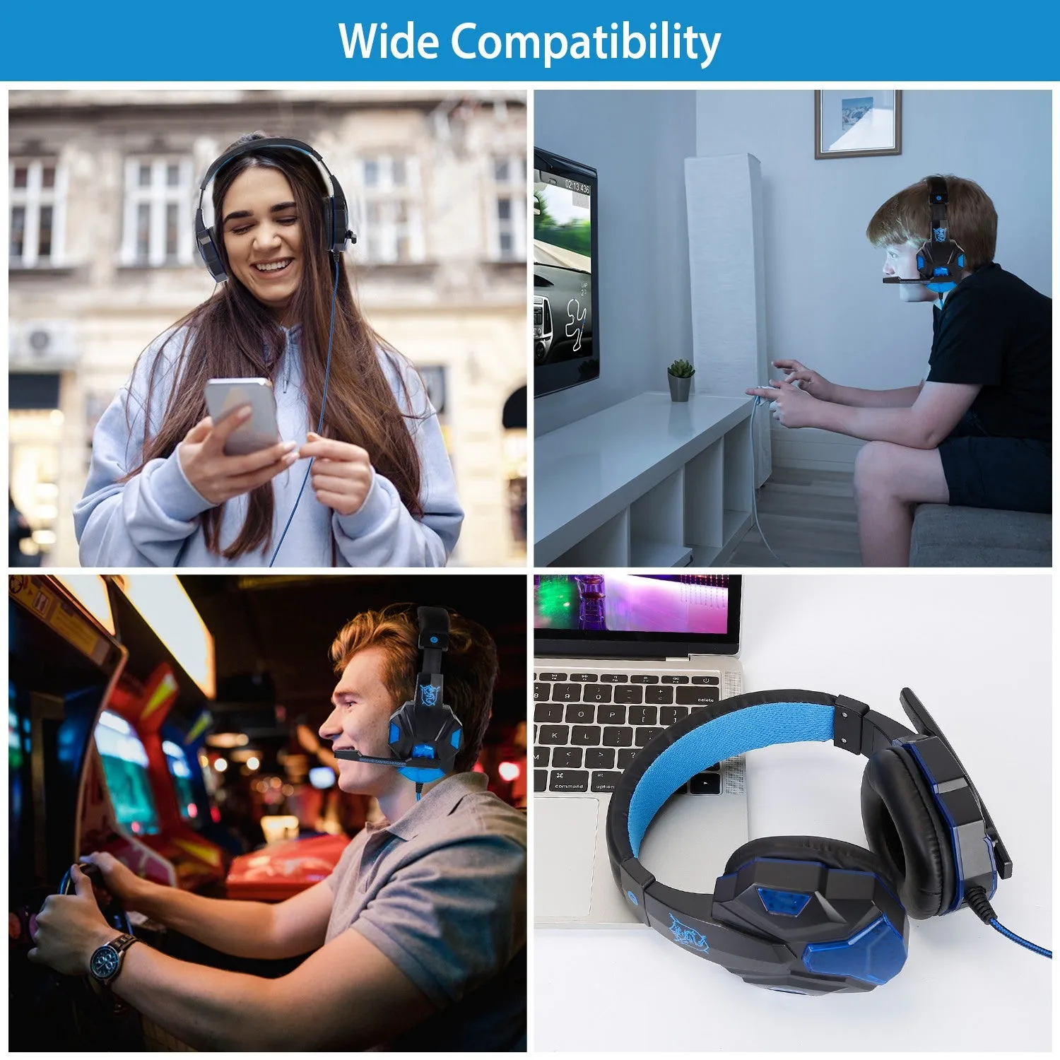 Gaming Headsets Stereo Bass Over Ear Headphones with LED Light Earmuff