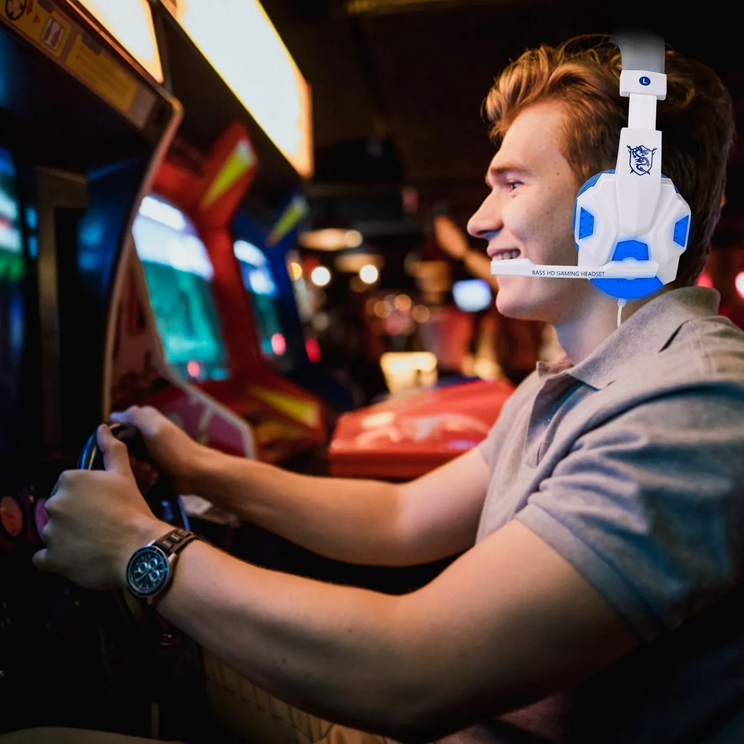 Gaming Headsets Stereo Bass Over Ear Headphones with LED Light Earmuff