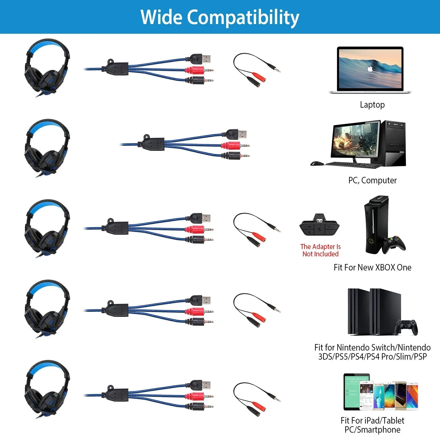 Gaming Headsets Stereo Bass Over Ear Headphones with LED Light Earmuff
