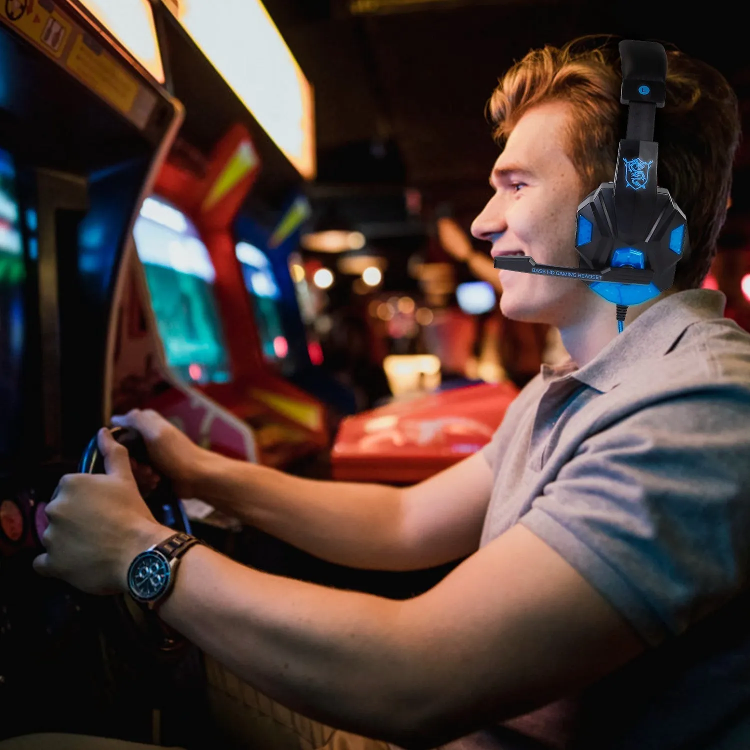 Gaming Headsets Stereo Bass Over Ear Headphones with LED Light Earmuff