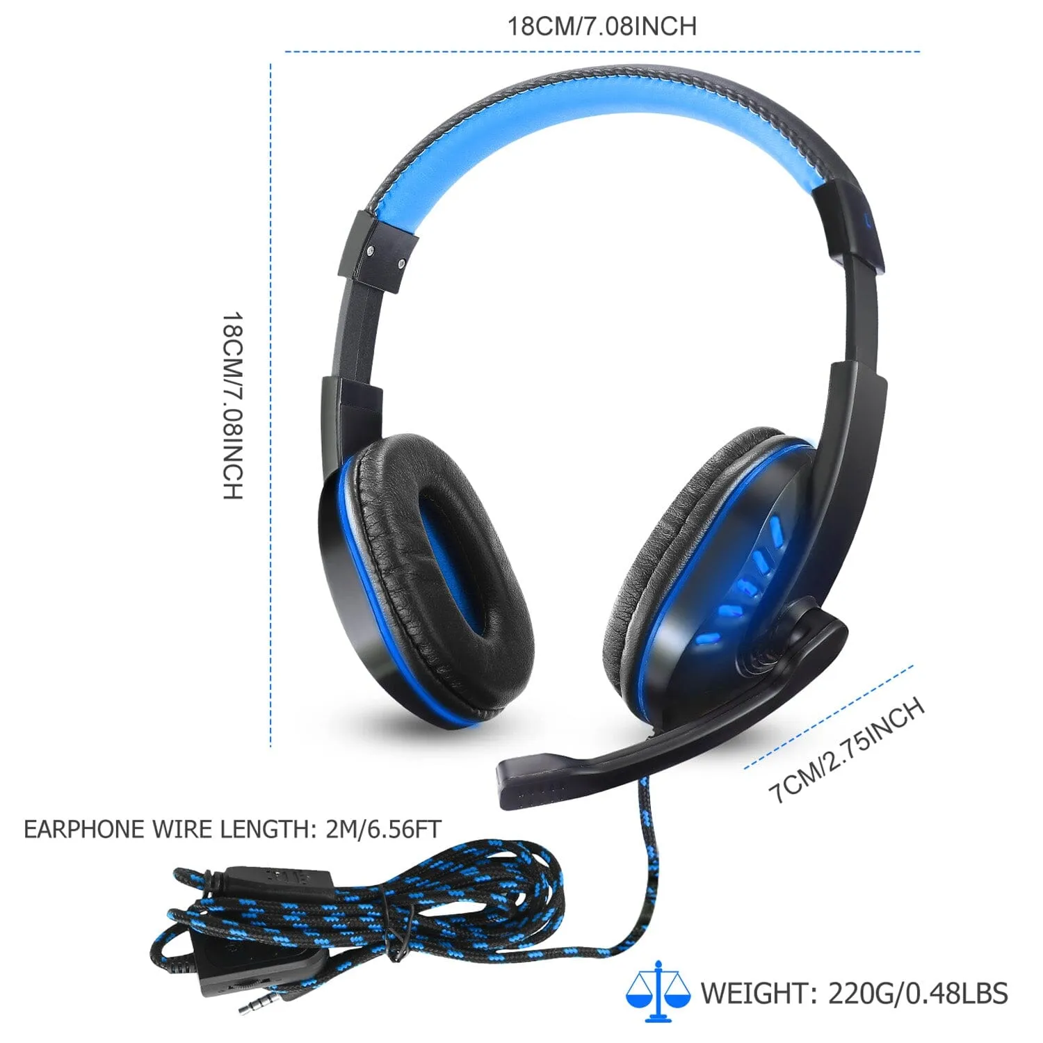 Gaming Headsets Stereo Noise Isolation Over Ear Headphone with LED Light