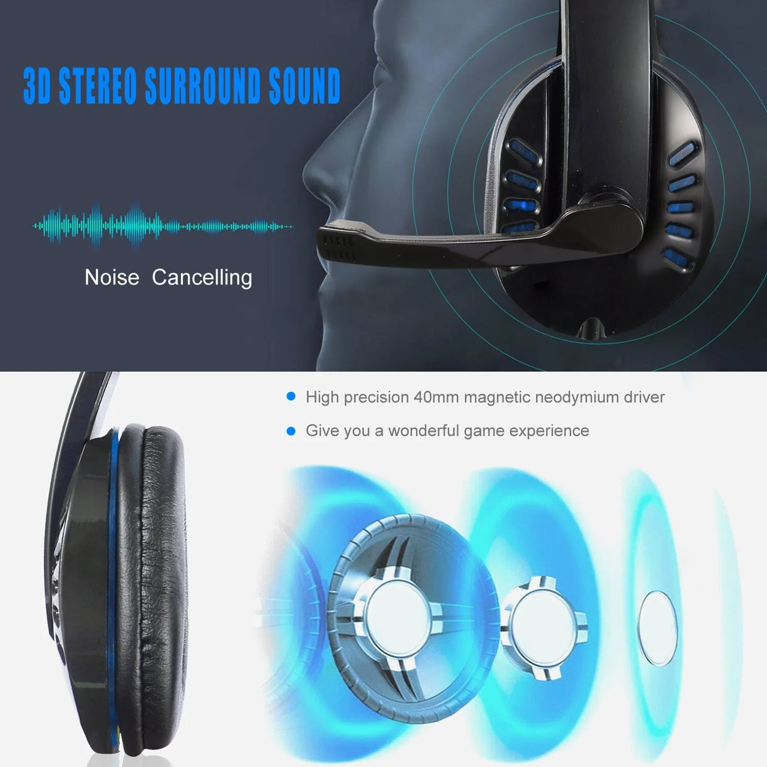 Gaming Headsets Stereo Noise Isolation Over Ear Headphone with LED Light