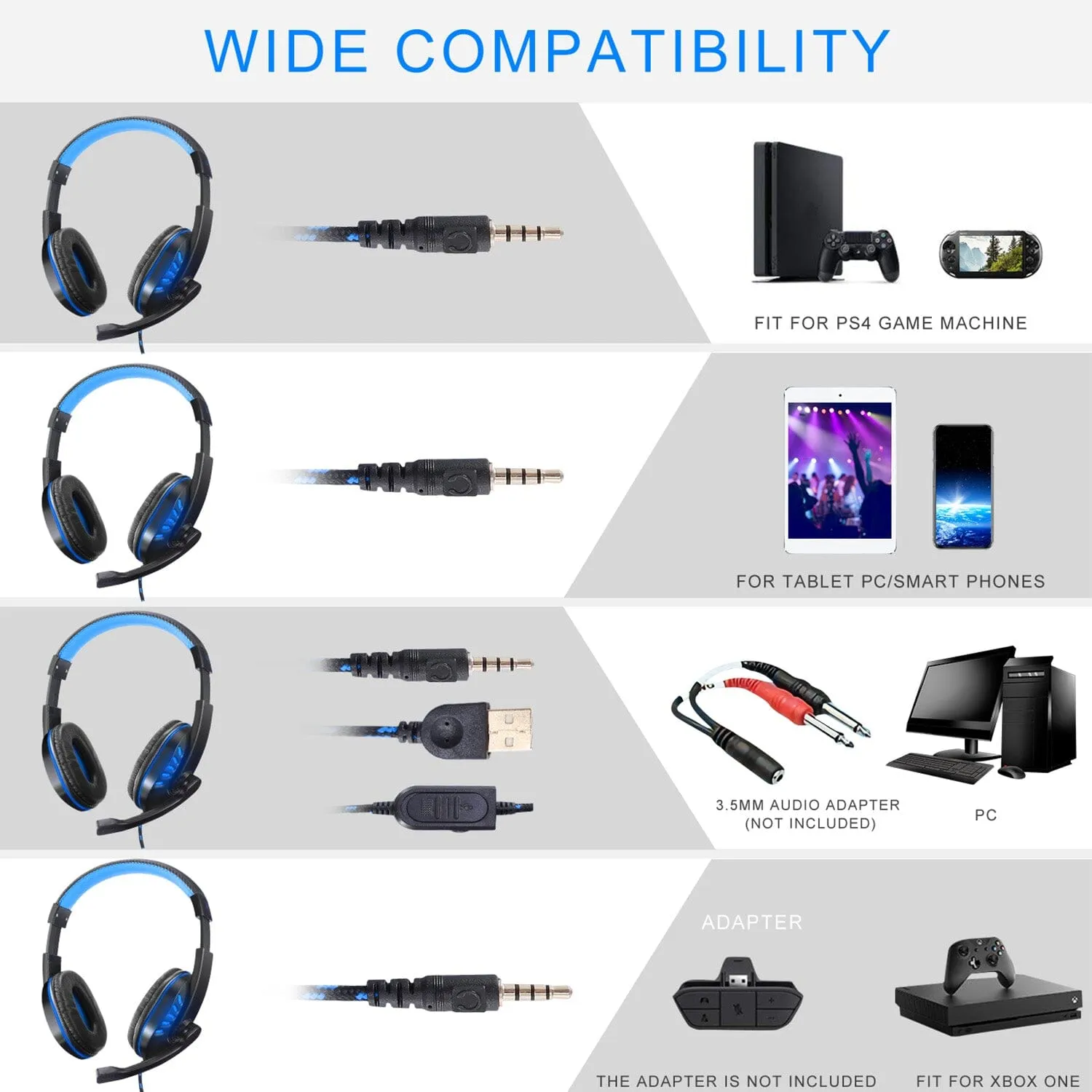 Gaming Headsets Stereo Noise Isolation Over Ear Headphone with LED Light